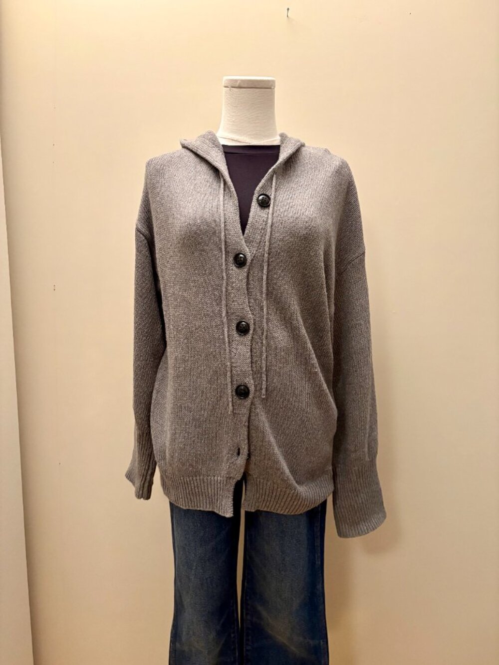 Button Drawstring Hooded Cardigan - Picture 6 of 10